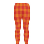 Orange Buffalo Check Pattern Print Men's leggings