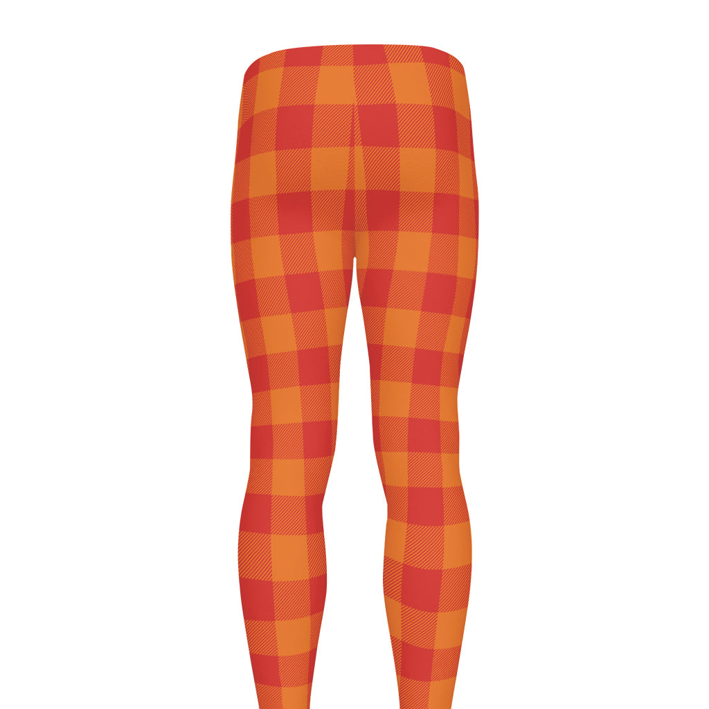 Orange Buffalo Check Pattern Print Men's leggings