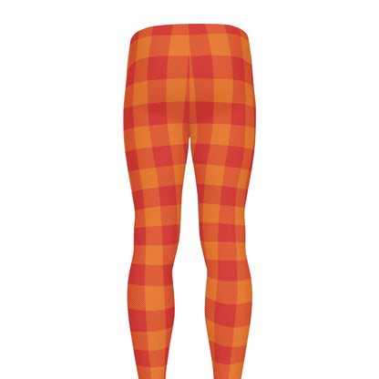 Orange Buffalo Check Pattern Print Men's leggings