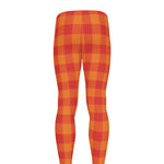 Orange Buffalo Check Pattern Print Men's leggings