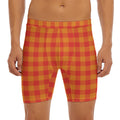 Orange Buffalo Check Pattern Print Men's Long Boxer Briefs