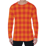 Orange Buffalo Check Pattern Print Men's Long Sleeve T-Shirt