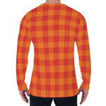 Orange Buffalo Check Pattern Print Men's Long Sleeve T-Shirt