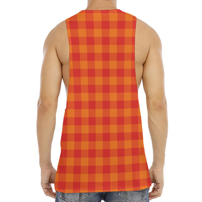 Orange Buffalo Check Pattern Print Men's Muscle Tank Top