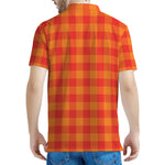Orange Buffalo Check Pattern Print Men's Polo Shirt