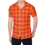 Orange Buffalo Check Pattern Print Men's Shirt