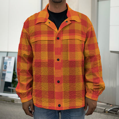Orange Buffalo Check Pattern Print Men's Shirt Jacket