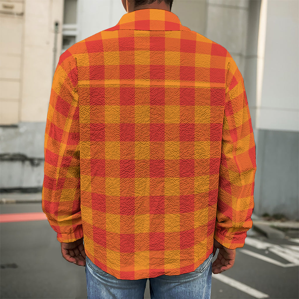 Orange Buffalo Check Pattern Print Men's Shirt Jacket