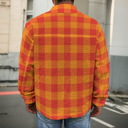 Orange Buffalo Check Pattern Print Men's Shirt Jacket