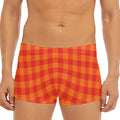 Orange Buffalo Check Pattern Print Men's Short Boxer Briefs