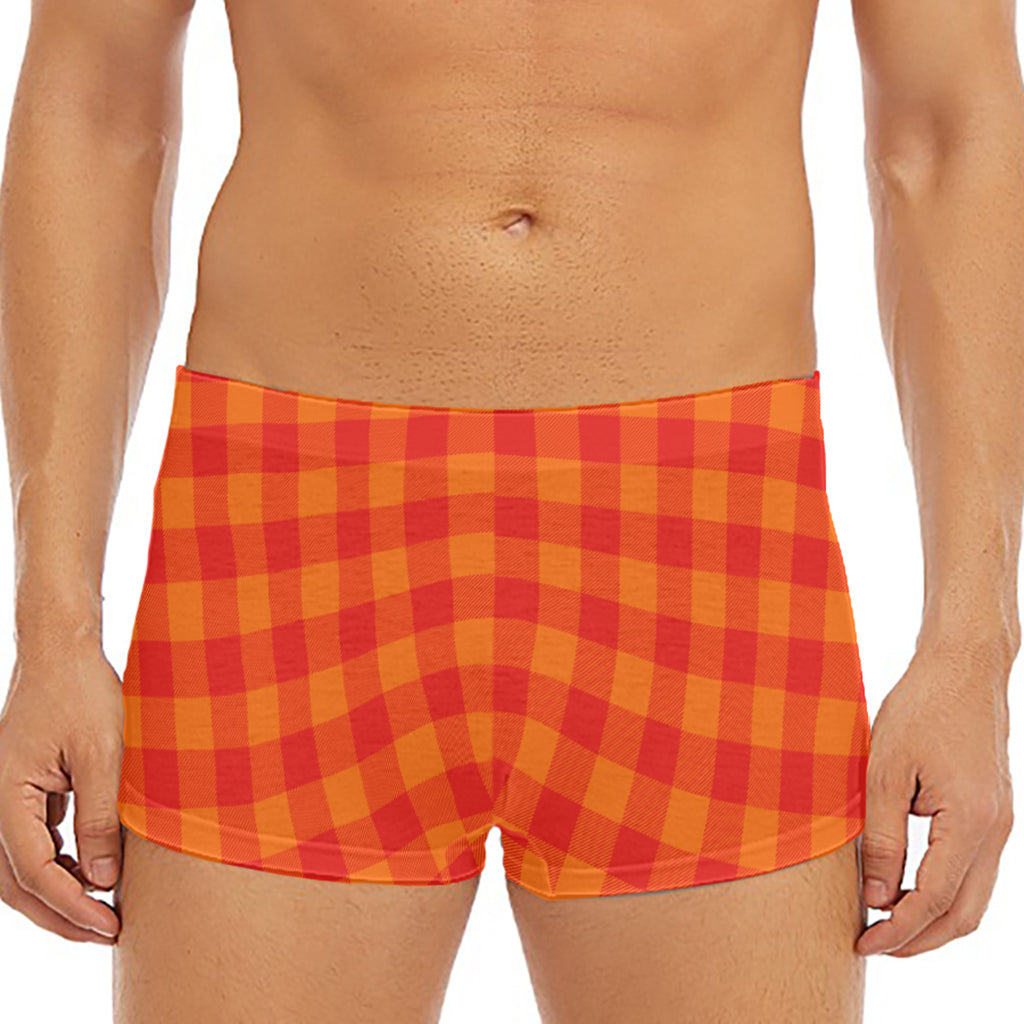 Orange Buffalo Check Pattern Print Men's Short Boxer Briefs