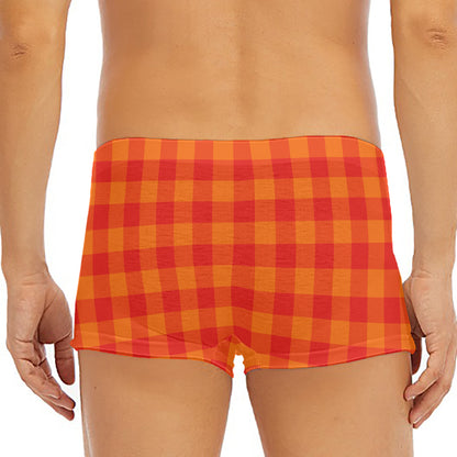 Orange Buffalo Check Pattern Print Men's Short Boxer Briefs