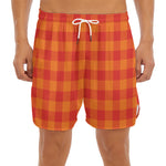 Orange Buffalo Check Pattern Print Men's Split Running Shorts