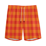 Orange Buffalo Check Pattern Print Men's Sports Shorts