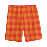 Orange Buffalo Check Pattern Print Men's Sports Shorts