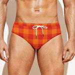 Orange Buffalo Check Pattern Print Men's Swim Briefs