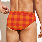 Orange Buffalo Check Pattern Print Men's Swim Briefs