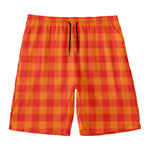 Orange Buffalo Check Pattern Print Men's Swim Trunks