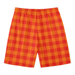 Orange Buffalo Check Pattern Print Men's Swim Trunks