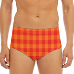 Orange Buffalo Check Pattern Print Men's Triangle Swim Briefs