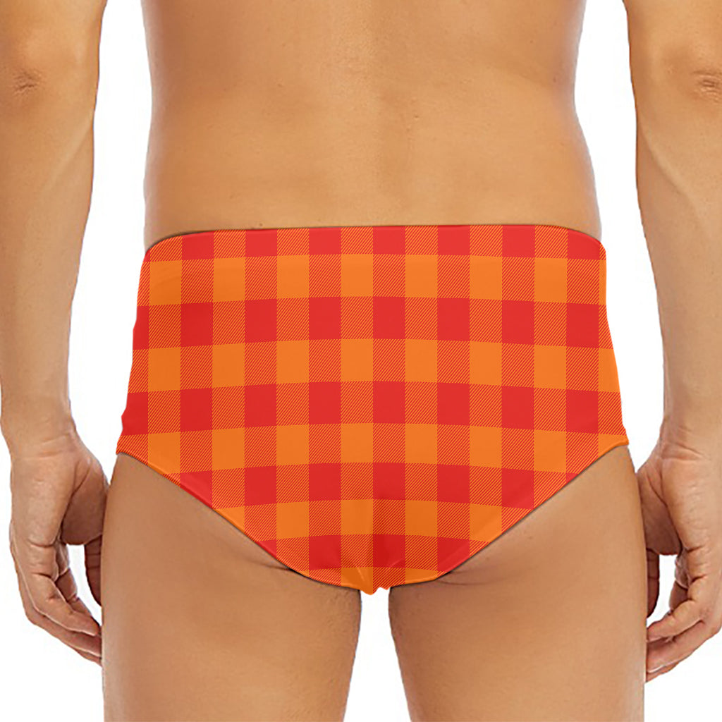 Orange Buffalo Check Pattern Print Men's Triangle Swim Briefs