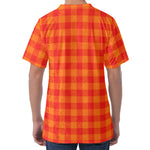 Orange Buffalo Check Pattern Print Men's Velvet T-Shirt