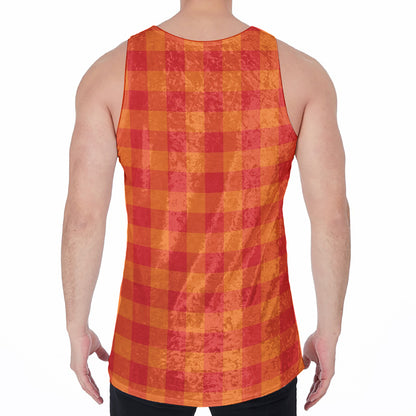 Orange Buffalo Check Pattern Print Men's Velvet Tank Top