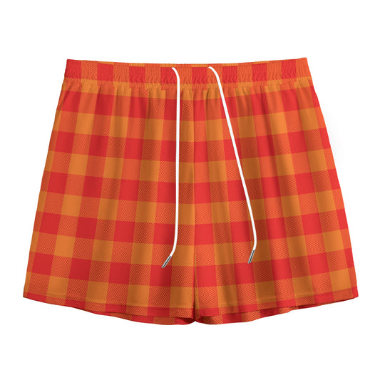 Orange Buffalo Check Pattern Print Mesh Shorts