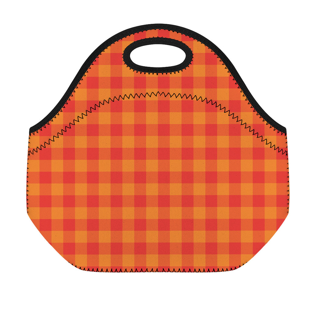 Orange Buffalo Check Pattern Print Neoprene Lunch Bag