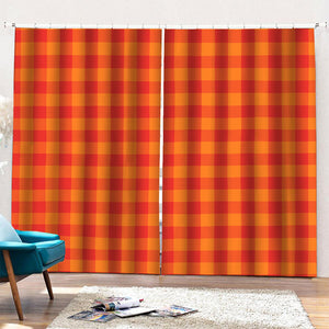 Orange Buffalo Check Pattern Print Pencil Pleat Curtains