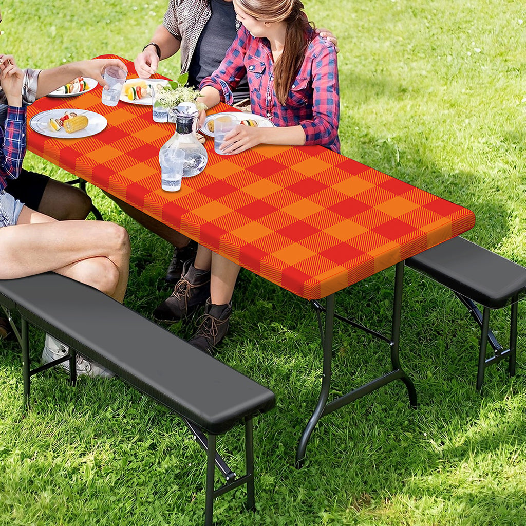 Orange Buffalo Check Pattern Print Picnic Table Cover