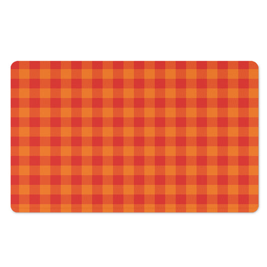 Orange Buffalo Check Pattern Print Polyester Doormat