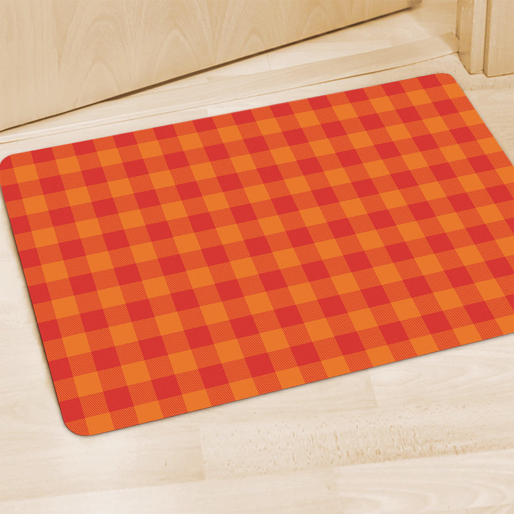 Orange Buffalo Check Pattern Print Polyester Doormat