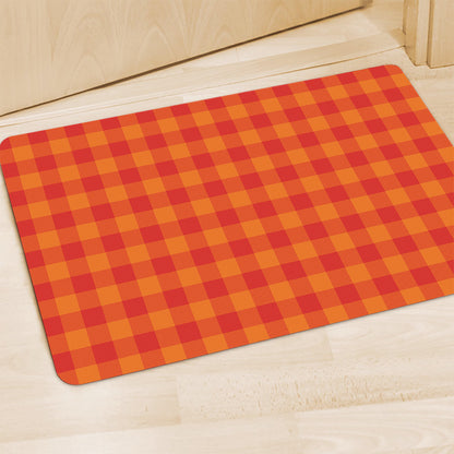 Orange Buffalo Check Pattern Print Polyester Doormat
