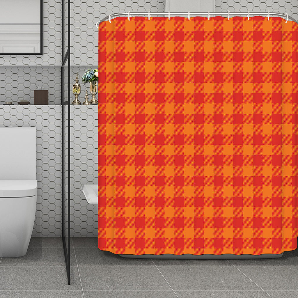 Orange Buffalo Check Pattern Print Polyester Shower Curtain