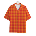 Orange Buffalo Check Pattern Print Rayon Hawaiian Shirt