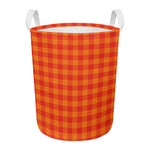 Orange Buffalo Check Pattern Print Round Laundry Basket