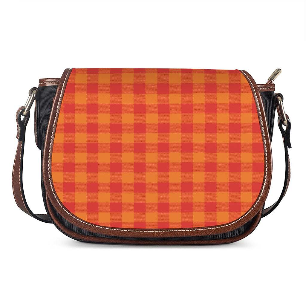 Orange Buffalo Check Pattern Print Saddle Bag