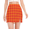 Orange Buffalo Check Pattern Print Side Slit Mini Skirt