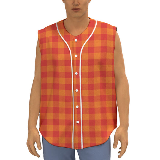 Orange Buffalo Check Pattern Print Sleeveless Baseball Jersey