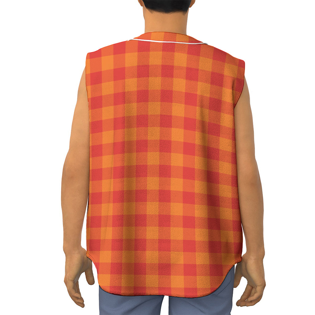 Orange Buffalo Check Pattern Print Sleeveless Baseball Jersey