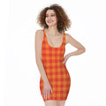 Orange Buffalo Check Pattern Print Sleeveless Bodycon Dress