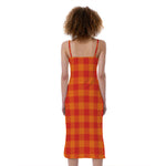 Orange Buffalo Check Pattern Print Slim Fit Midi Cami Dress