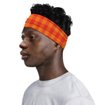 Orange Buffalo Check Pattern Print Sports Headband