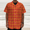 Orange Buffalo Check Pattern Print Textured Short Sleeve Shirt
