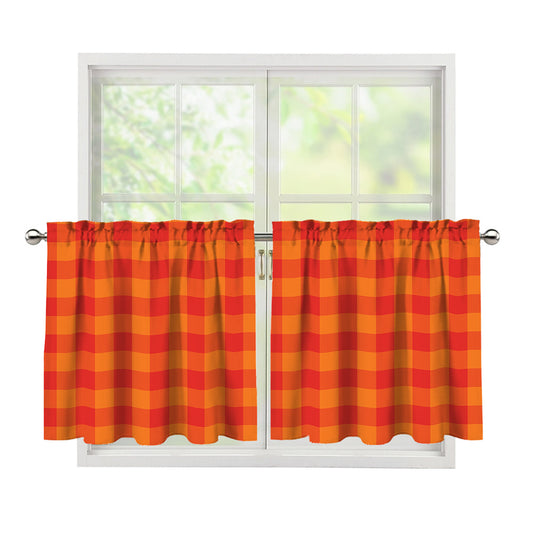 Orange Buffalo Check Pattern Print Tier Curtains