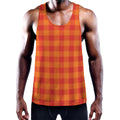 Orange Buffalo Check Pattern Print Men's Workout Tank Top