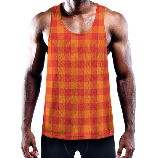 Orange Buffalo Check Pattern Print Training Tank Top