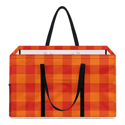 Orange Buffalo Check Pattern Print Utility Tote Bag