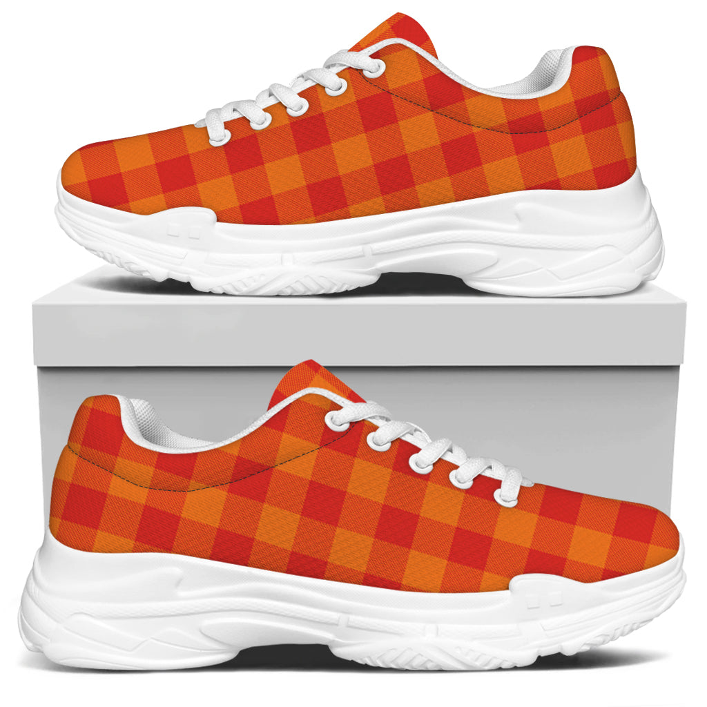 Orange Buffalo Check Pattern Print White Chunky Shoes